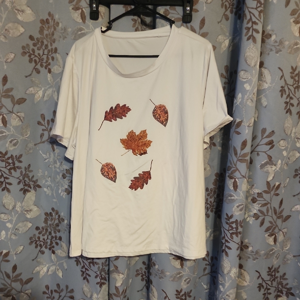 SHEIN White Top with Autumn Leaf Design